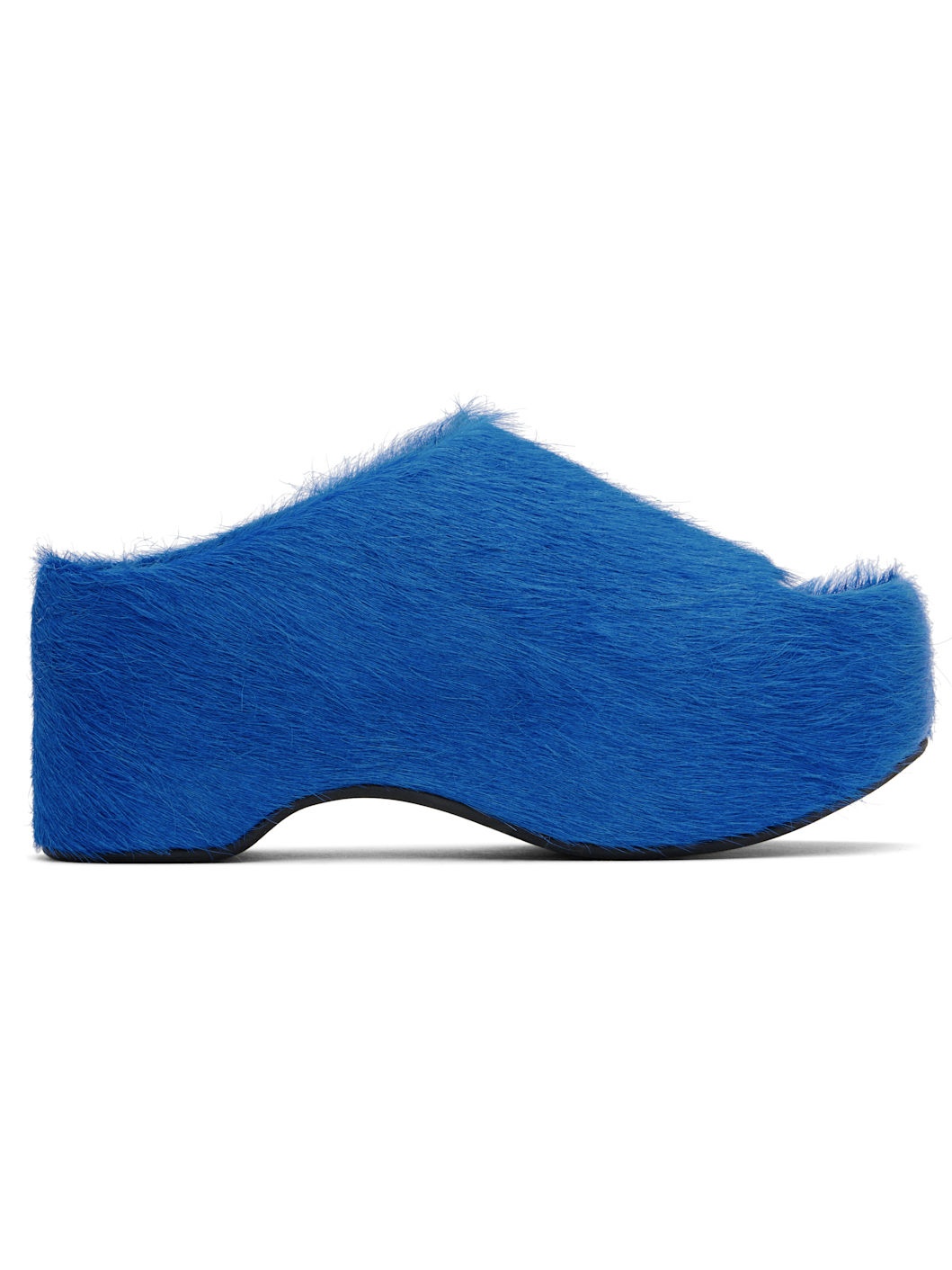 Blue Long-Hair Calfskin Chunky Clog Slide Sandals - 1