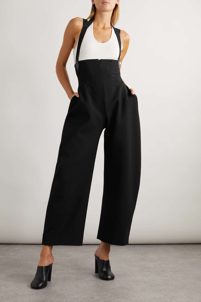 Alaïa Leather-trimmed wool-blend tapered pants outlook