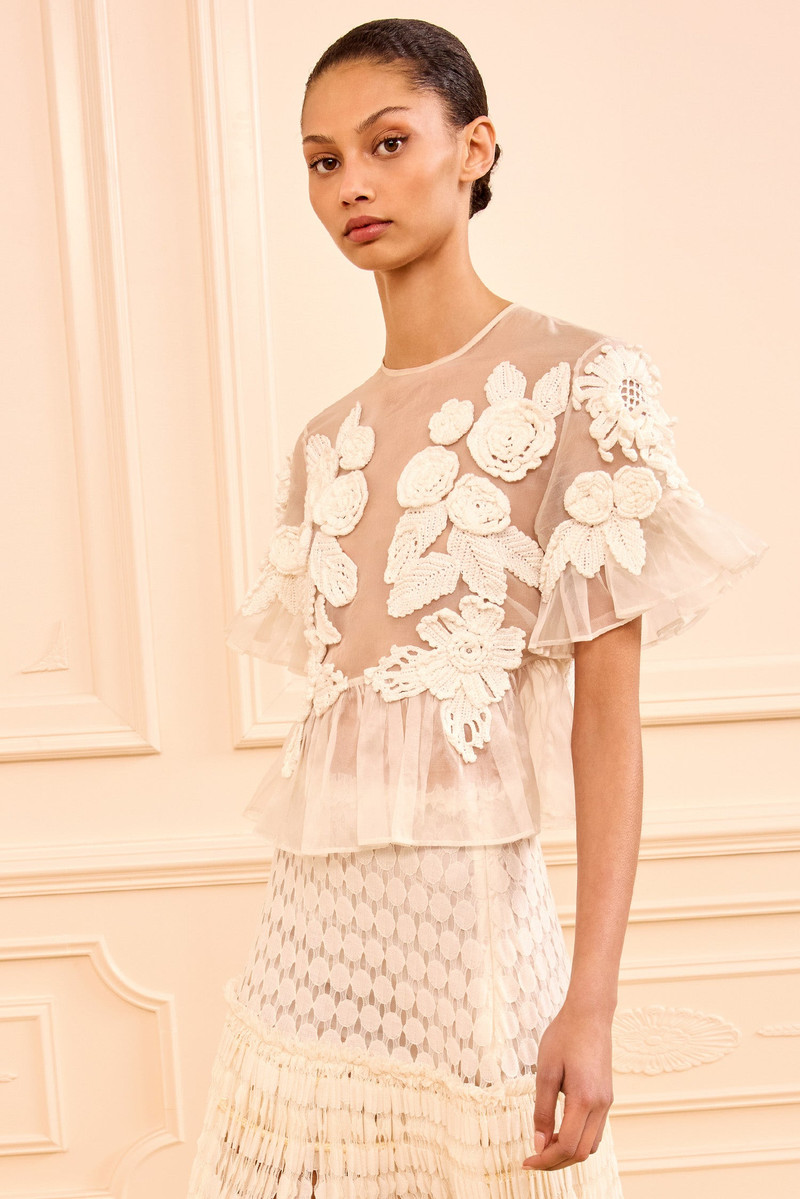 ULLA JOHNSON Aliya Organza Blouse with Hand Crochet outlook