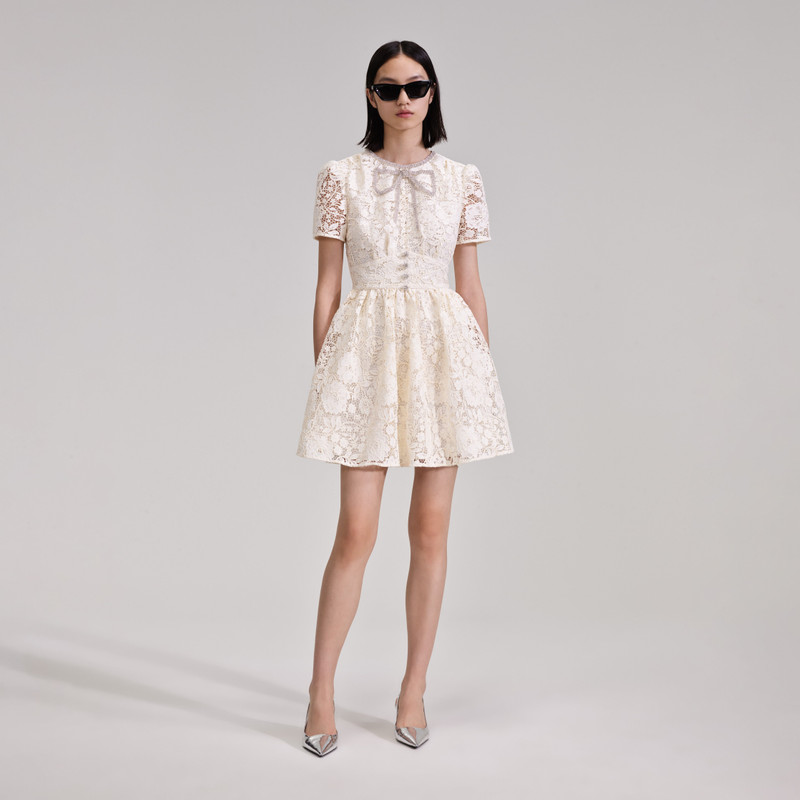 chinese dress ladies White Lace Bow Mini Dress main image 0