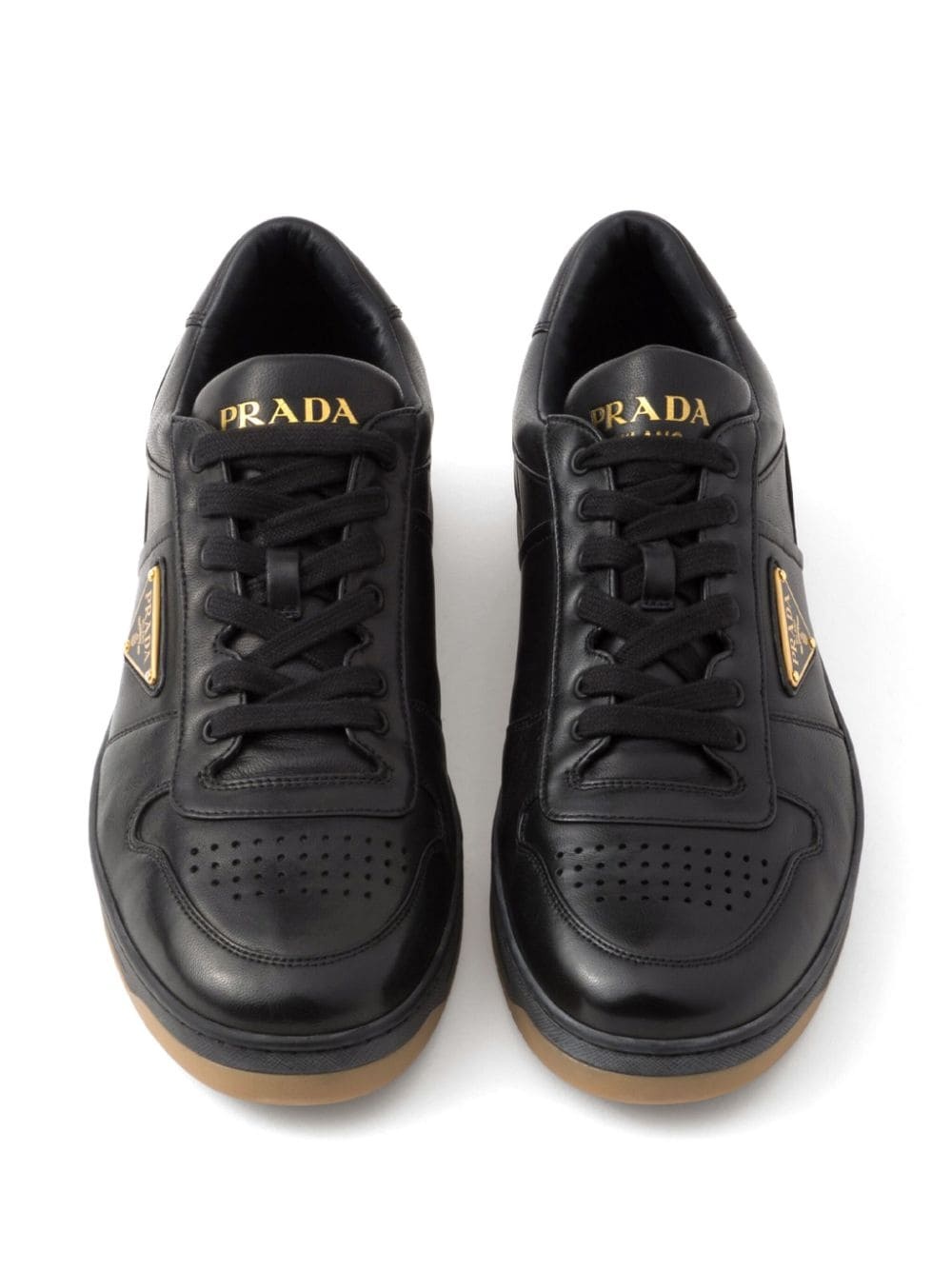 enamel-triangle leather sneakers - 4