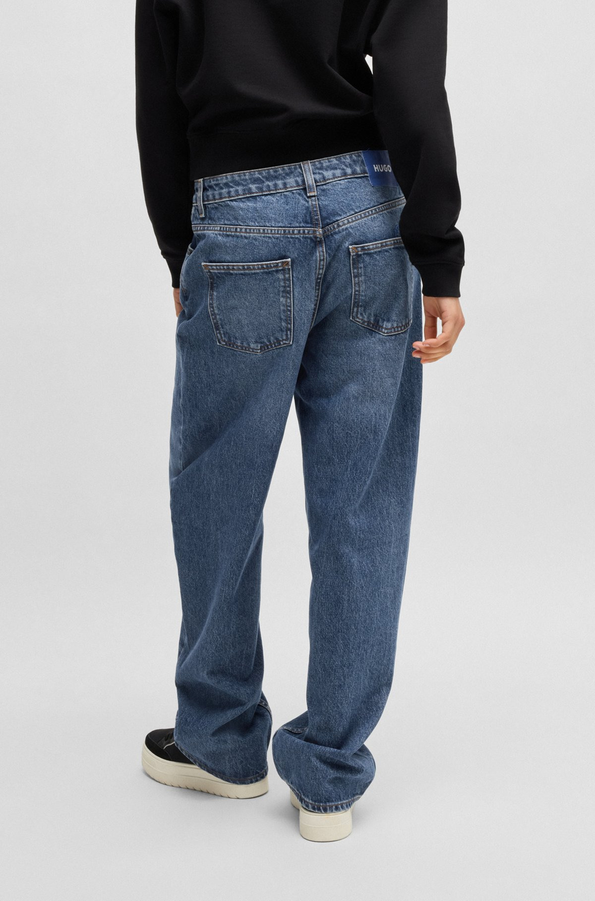 RELAXED-FIT JEANS IN BLUE COTTON DENIM - 4