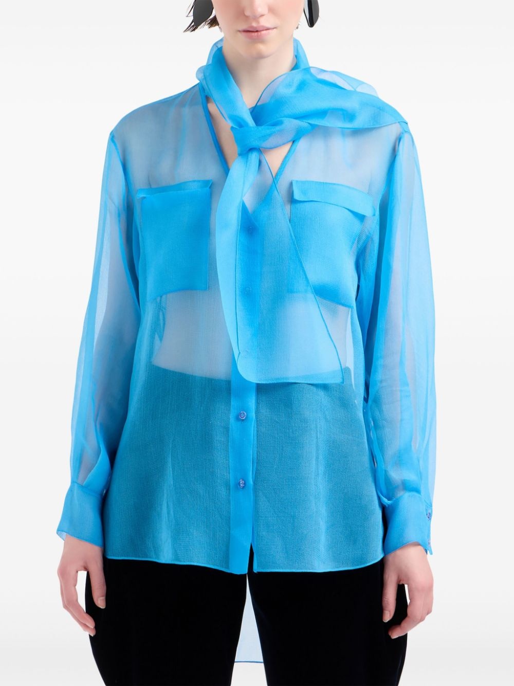 sheer V-neck silk top - 2