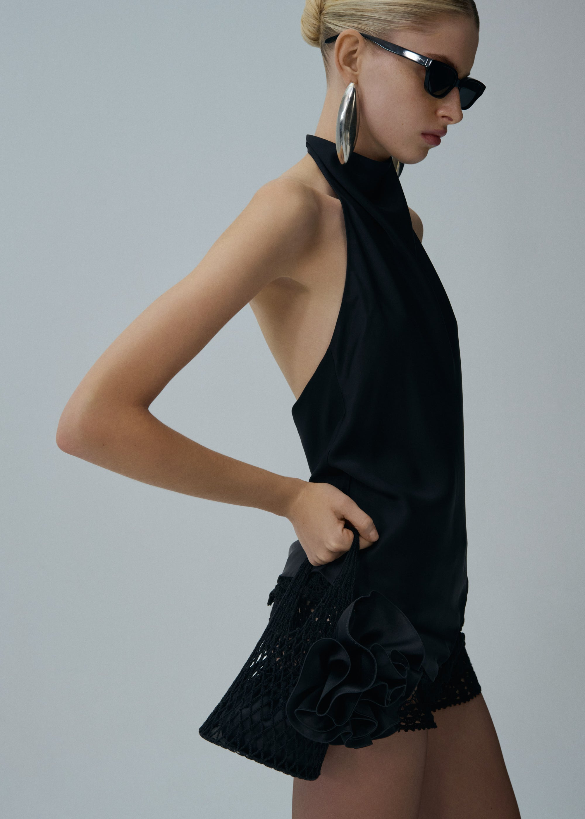 Lace trim handkerchief top in black - 4