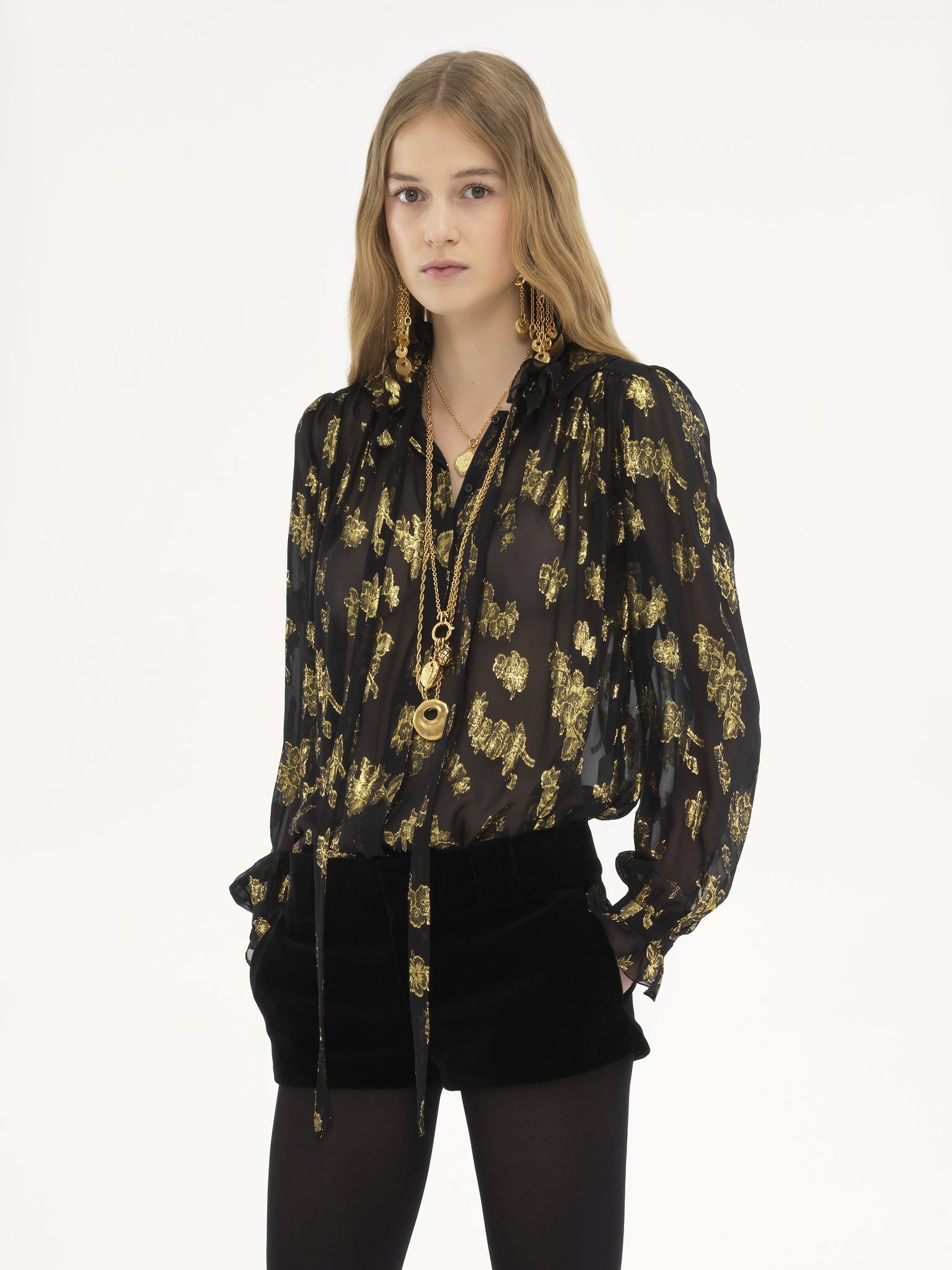 GATHERED BLOUSE IN SILK JACQUARD & LUREX - 4