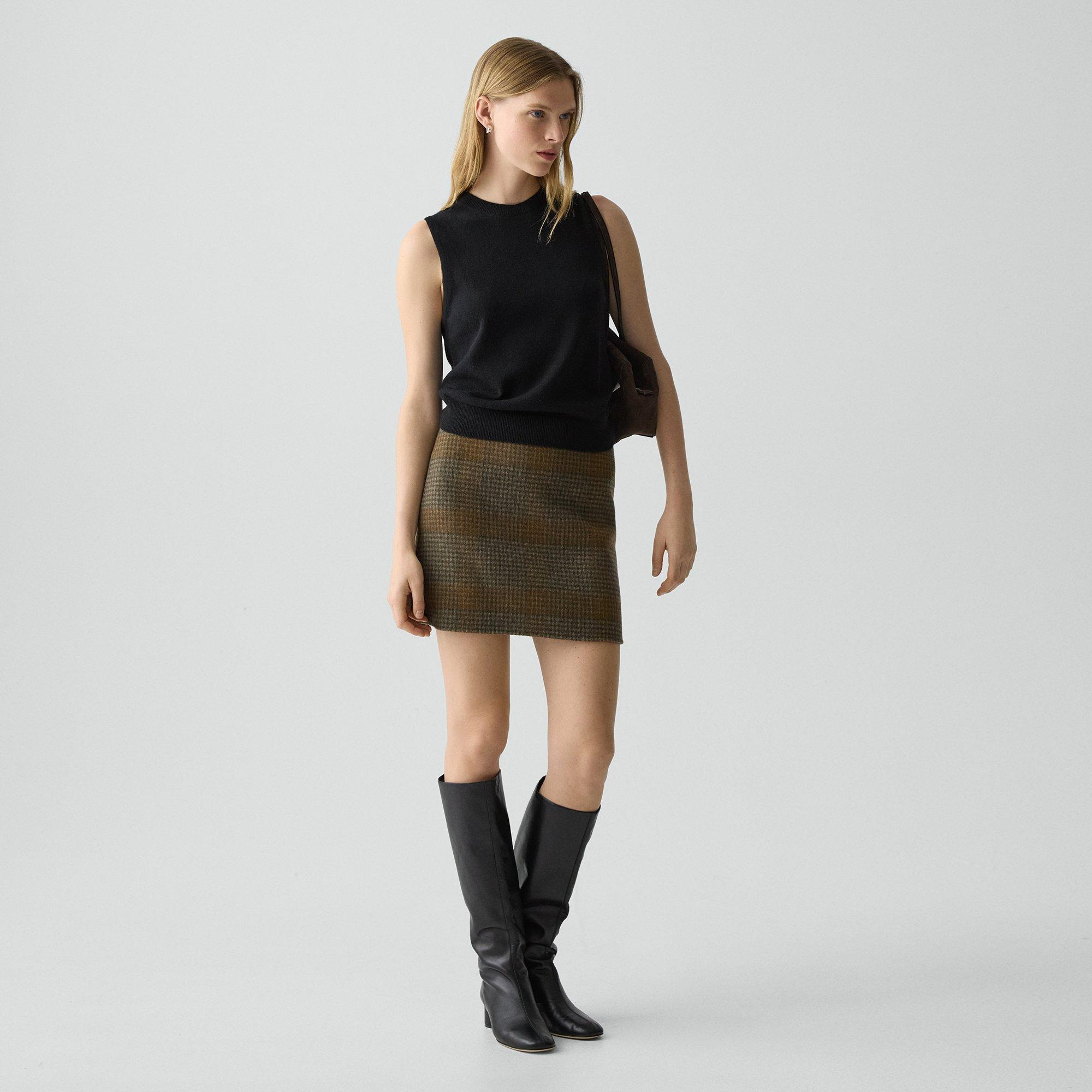 A-Line Mini Skirt in Plaid Wool-Cashmere - 3