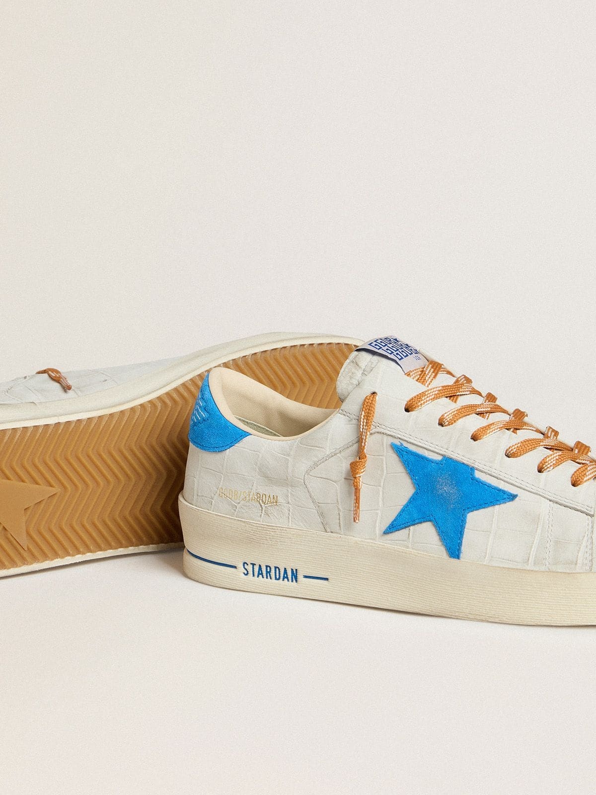 Stardan in white croc-print leather with light blue suede star and heel tab - 3