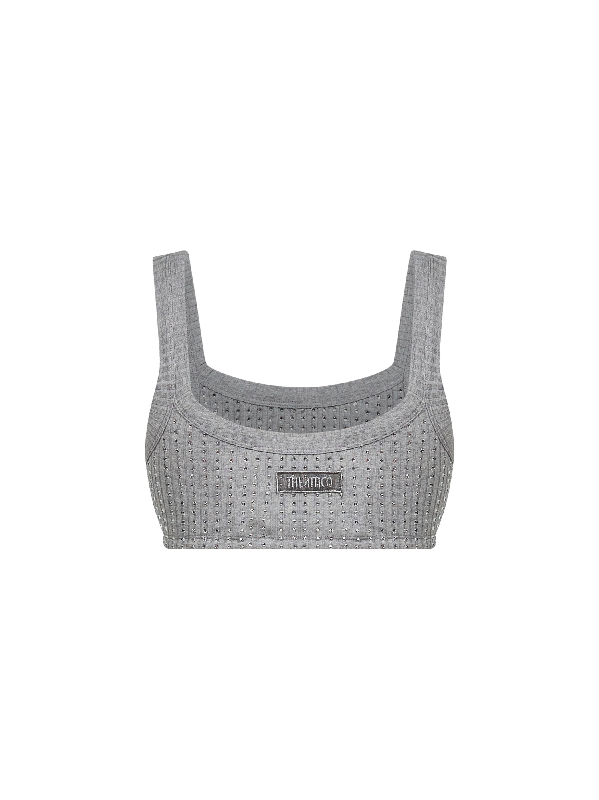 Grey cotton hotfix crystal bralette top - 2