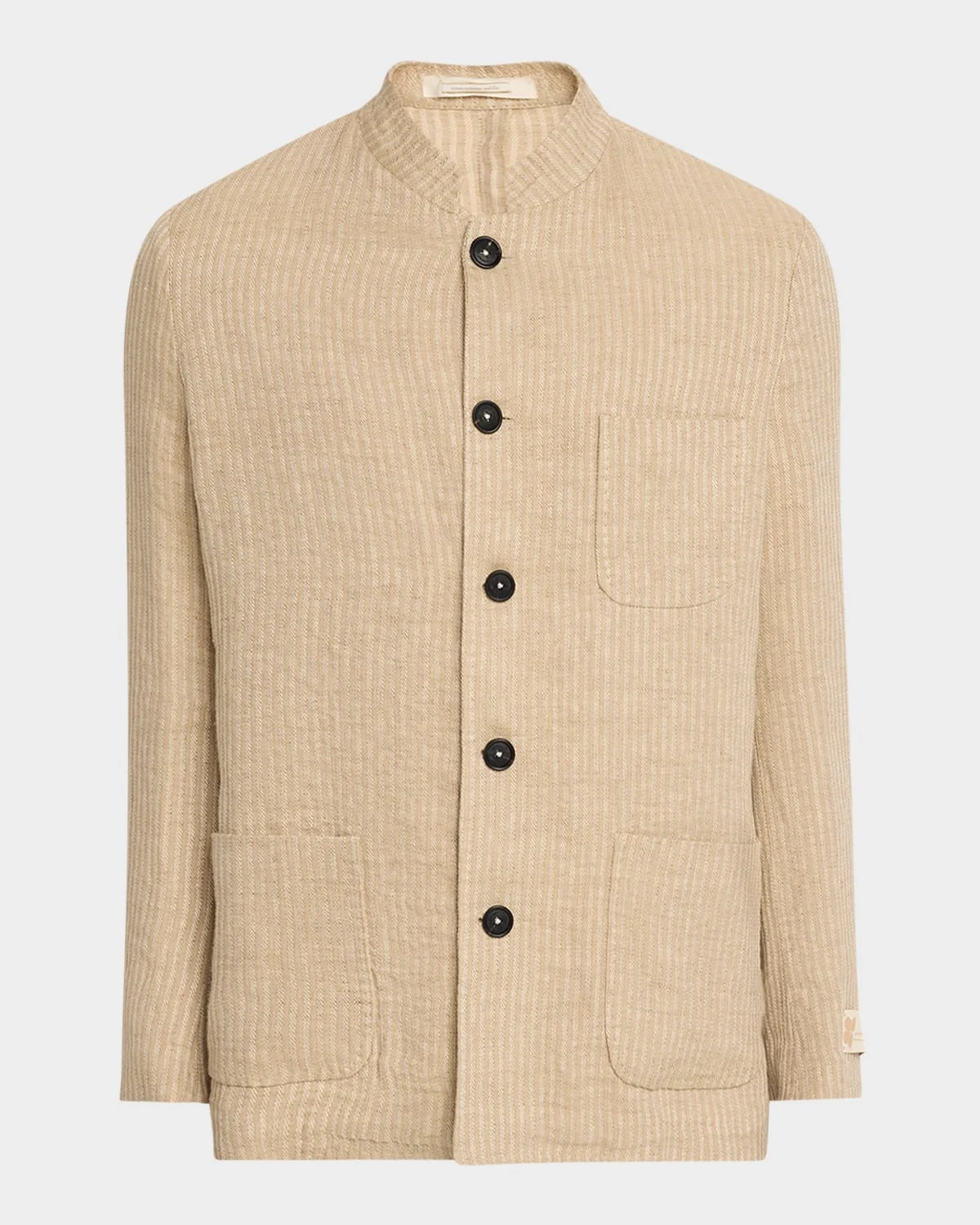 Men's Linen and Cotton Band-Collar Stripe Jacket - 1