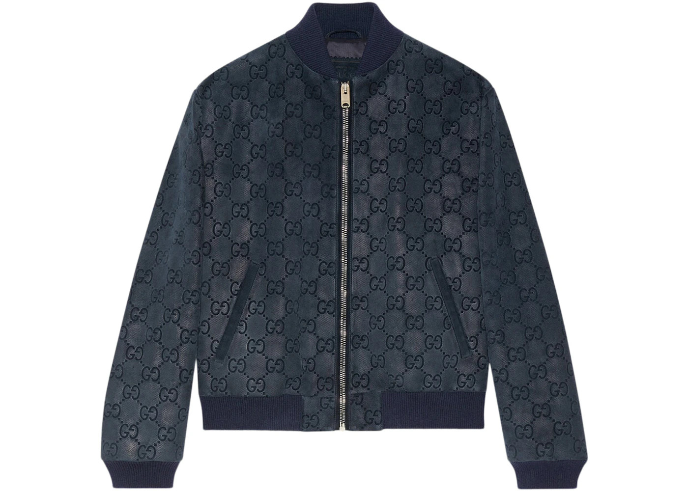 Gucci GG Printed Suede Bomber Jacket Navy - 1