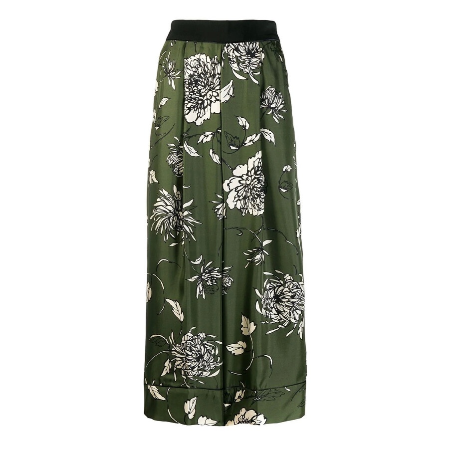 Moncler Ladies Green Floral Silk Pants - 6