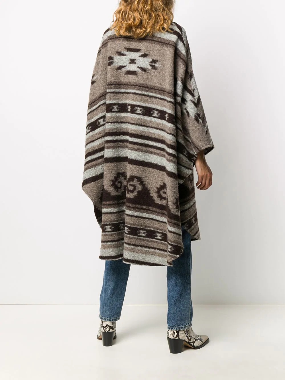 geometric knit long poncho coat - 4