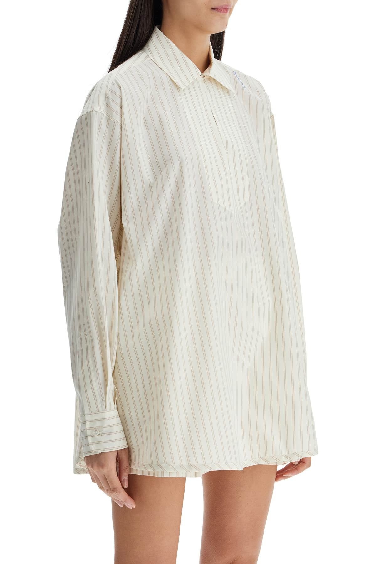 Marni Ivory Striped Cotton Top With Embroidered Logo Women - 2