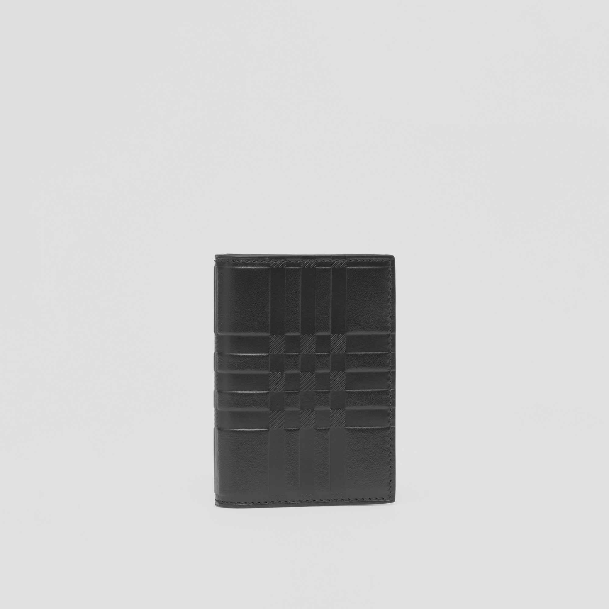 Embossed Check Leather Folding Card Case - 4