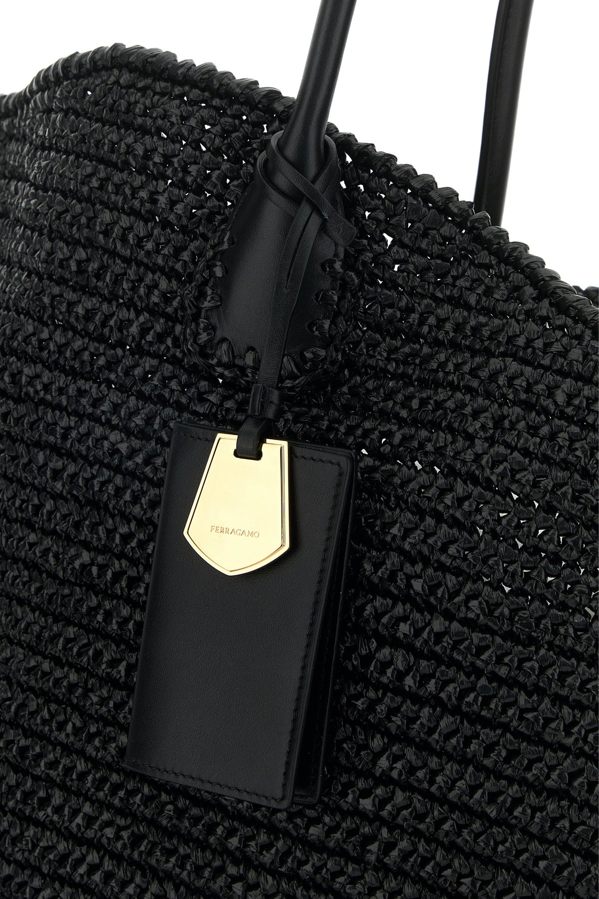 Black raffia and leather big shopping bag - 4