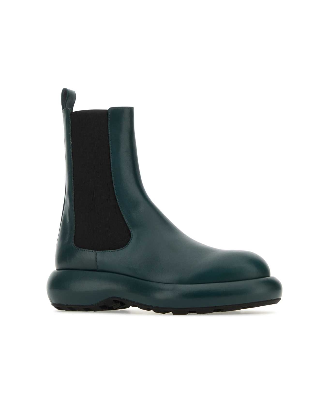 Bottle Green Leather Chelsea Ankle Boots - 2