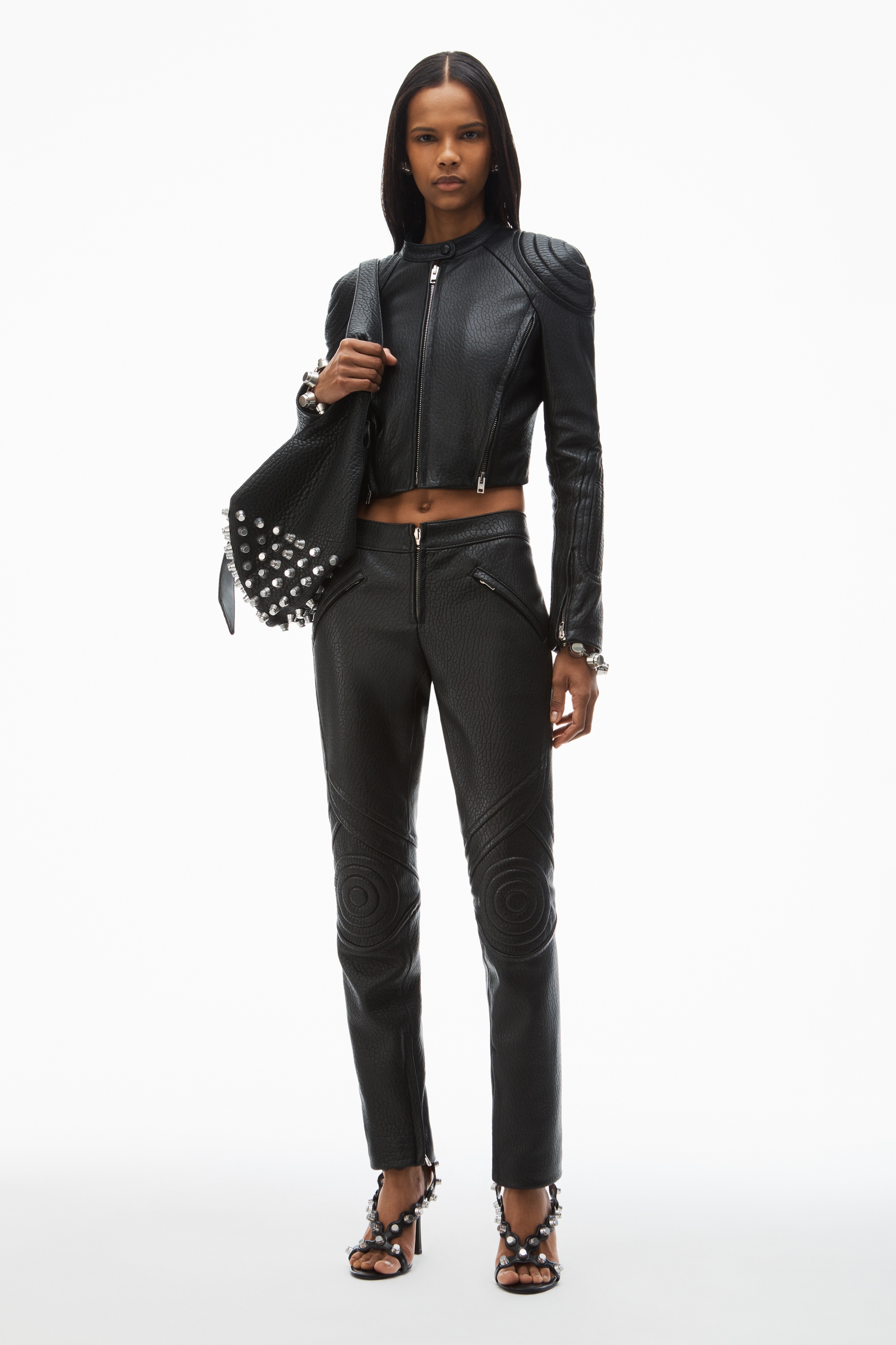 cropped moto jacket in lambskin leather - 2