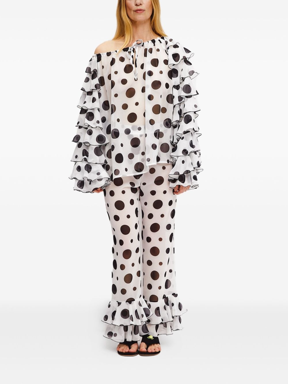 polka-dot ruffled trousers - 2