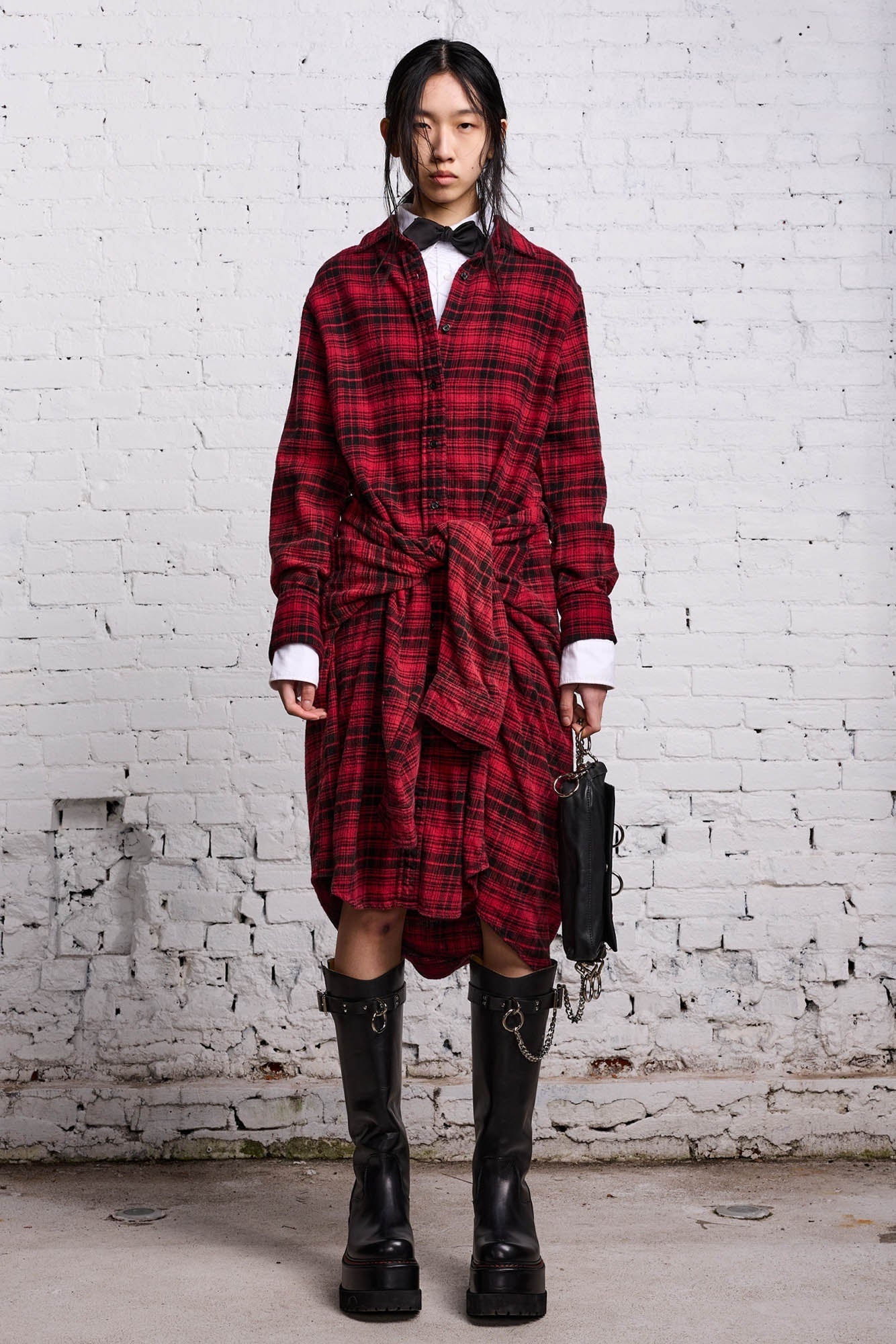 TIE SHIRTDRESS - RED AND BLACK - 3