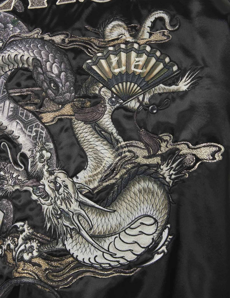 Soaring Snake Embroidery and Traditional Japanese Totem Prints Reversible Relax Fit Souvenir Jacket 11