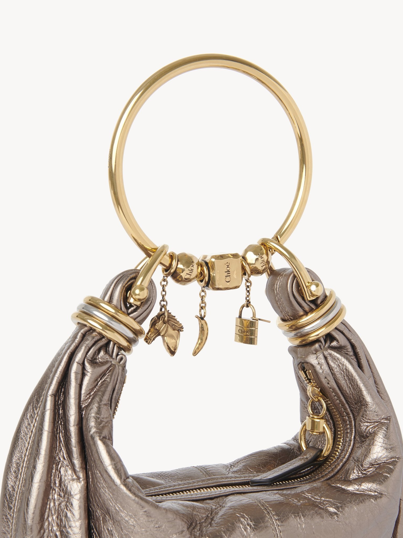 SMALL BRACELET HOBO BAG IN METALLIZED LEATHER - 6
