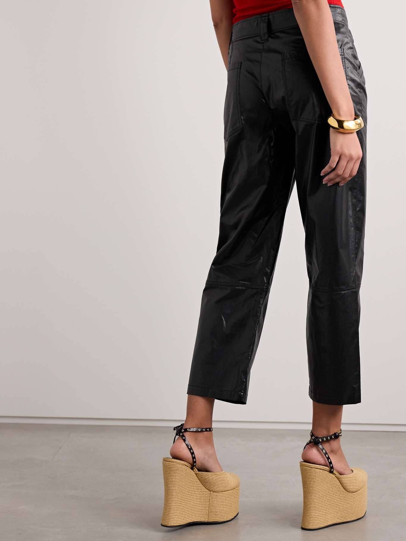 Aude cropped paneled coated cotton-blend straight-leg pants - 4