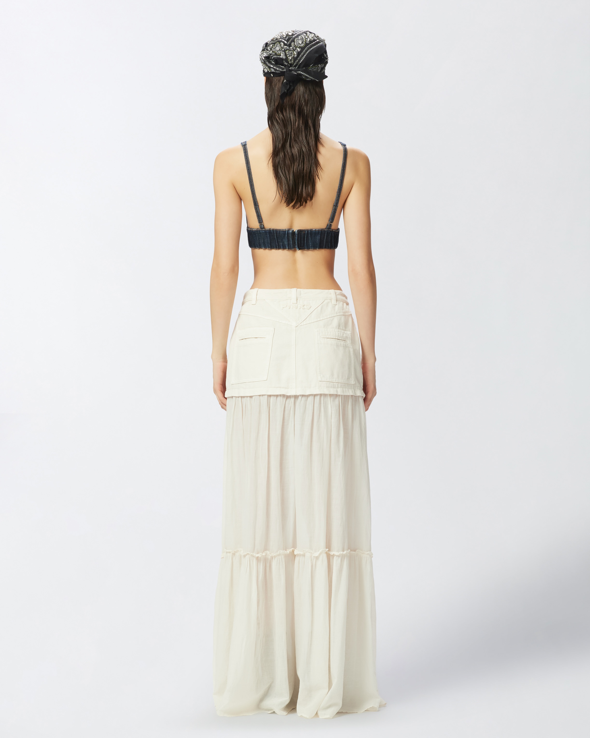 LONG SKIRT IN CANVAS AND COTTON VOILE - 4