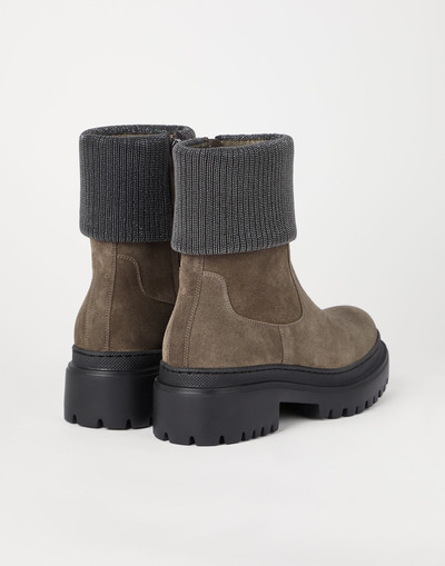 Brunello Cucinelli Suede Chelsea boots with precious ribbing outlook