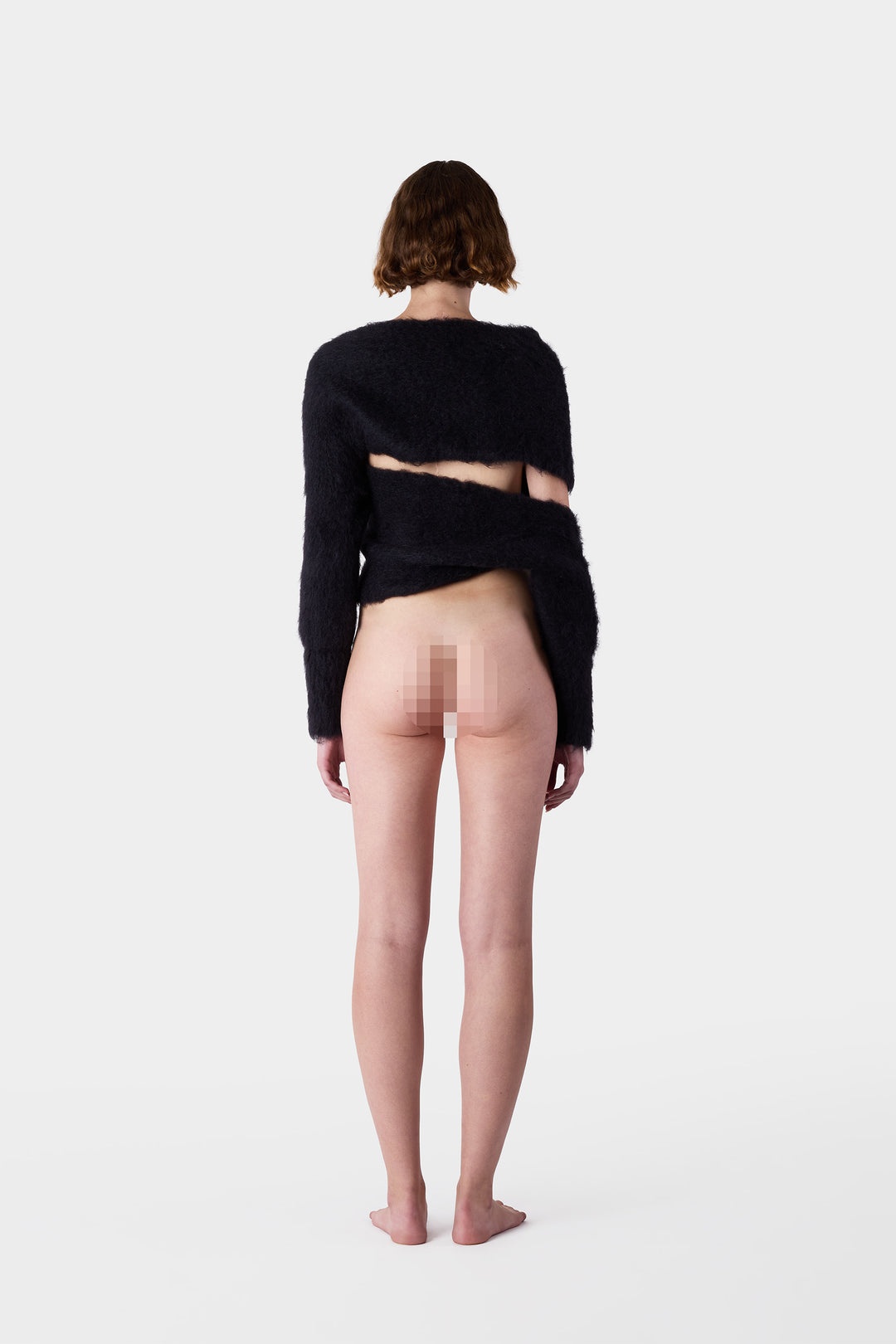 HAIRY KNIT WRAPPED TOP / dark navy - 4