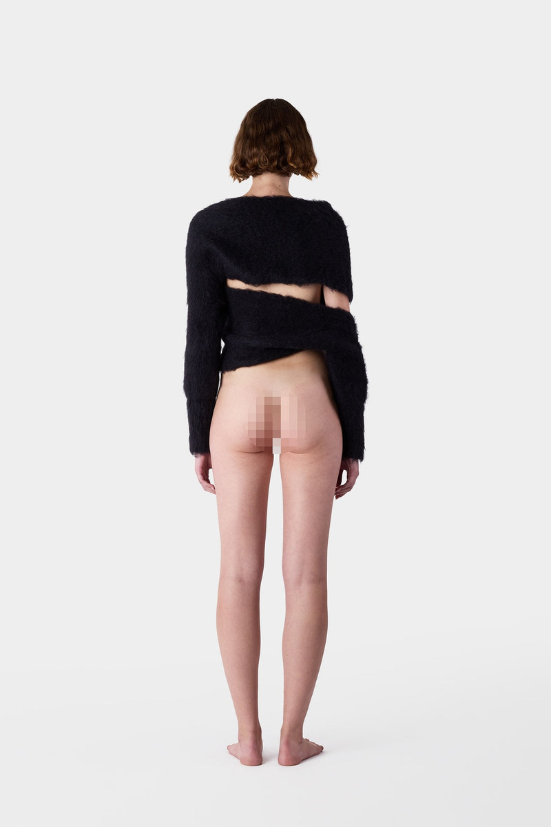 HAIRY KNIT WRAPPED TOP / dark navy 4