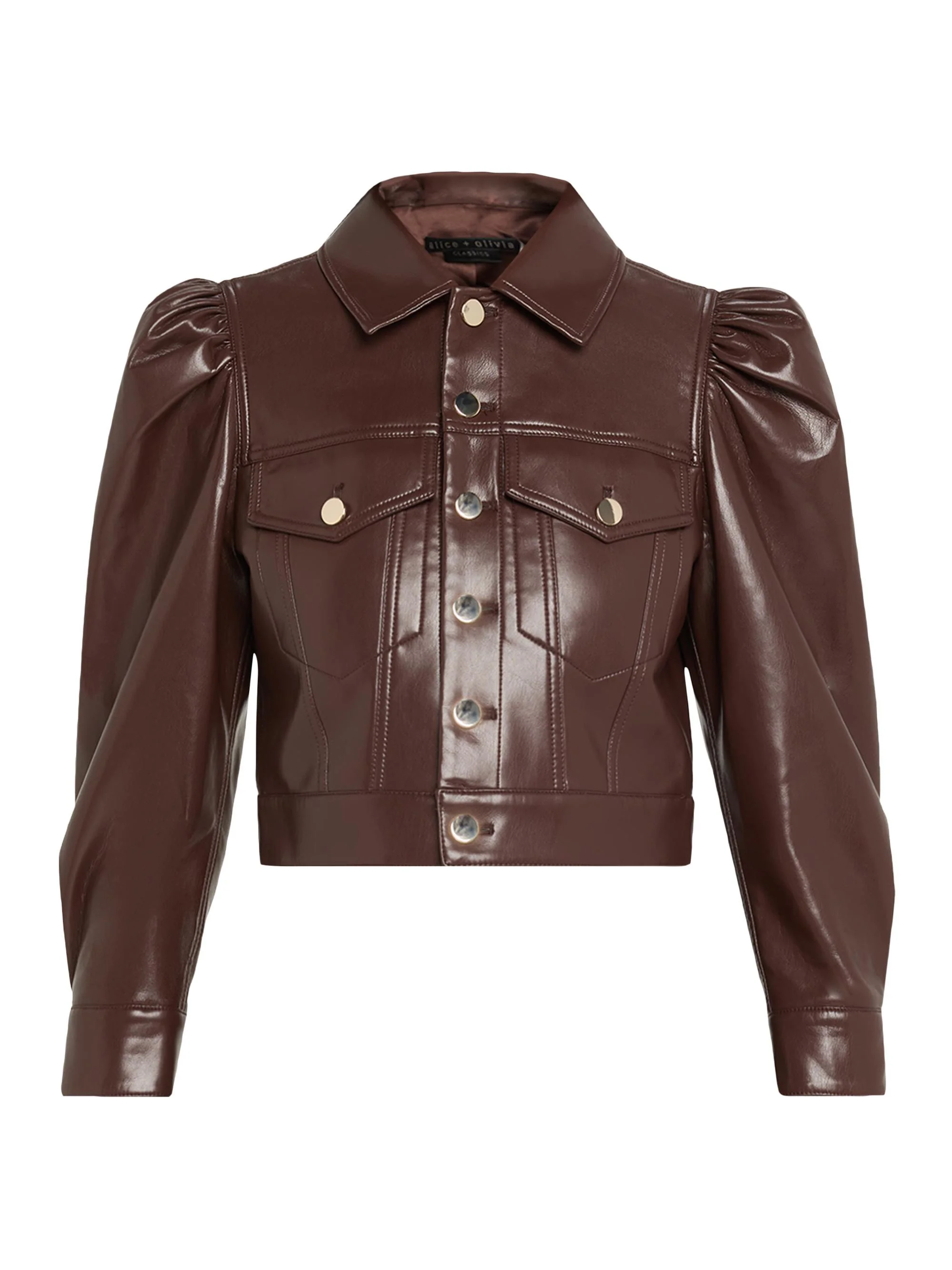 Women's Lana Faux-Leather Trucker Jacket - Dark Chocolate - 1
