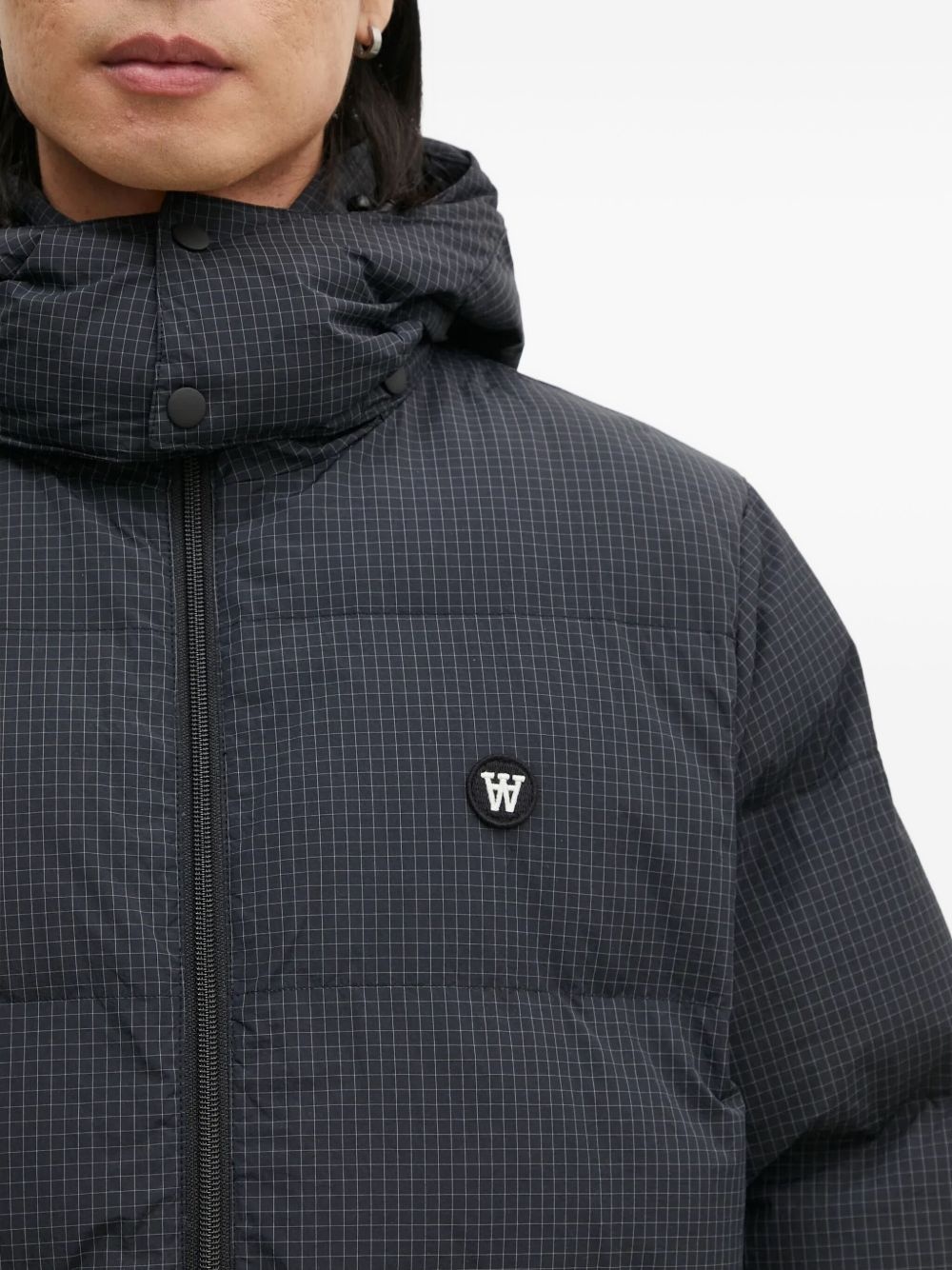 check-pattern hooded jacket - 5