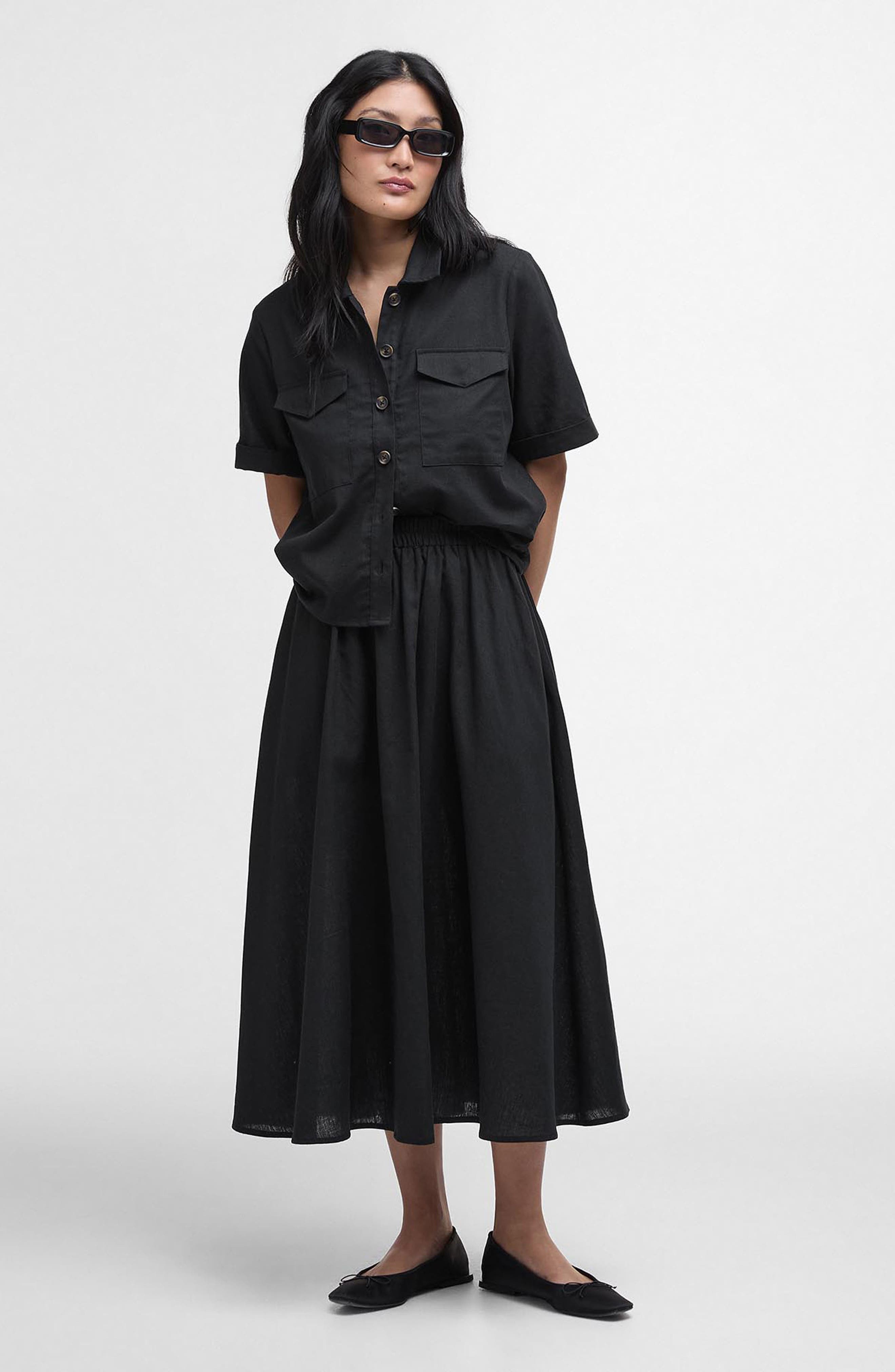 Barbour Luna Short Sleeve Cotton & Linen Button-Up Shirt in Black at Nordstrom - 6