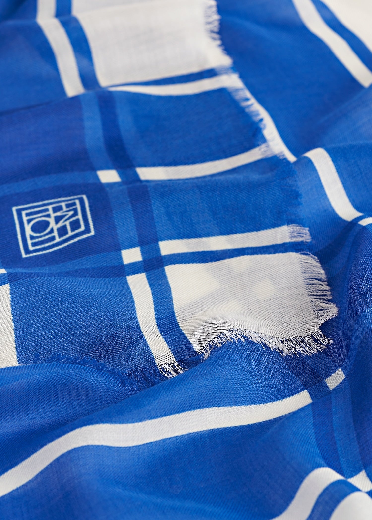 Wool silk blanket scarf blue/ecru - 6