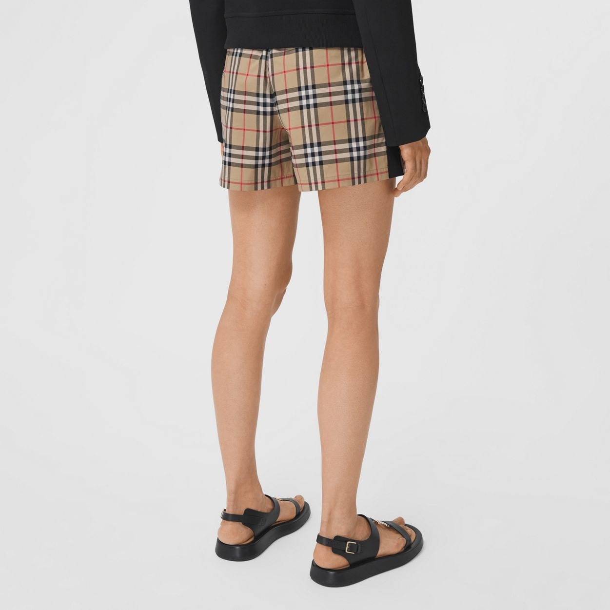 Side Stripe Vintage Check Stretch Cotton Shorts - 4