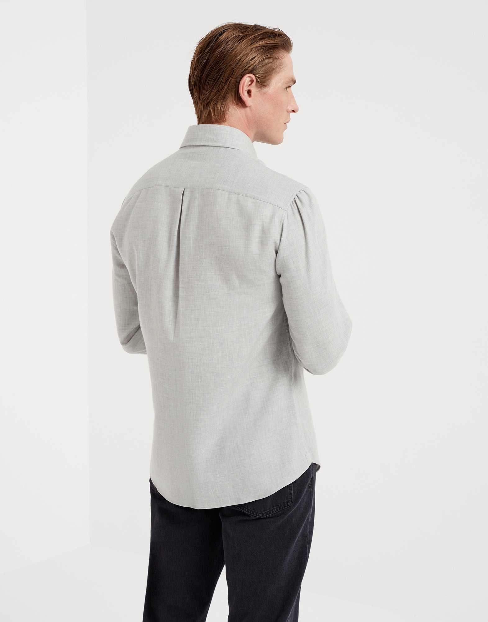 Cotton and cashmere twill basic fit shirt with spread collar - 2