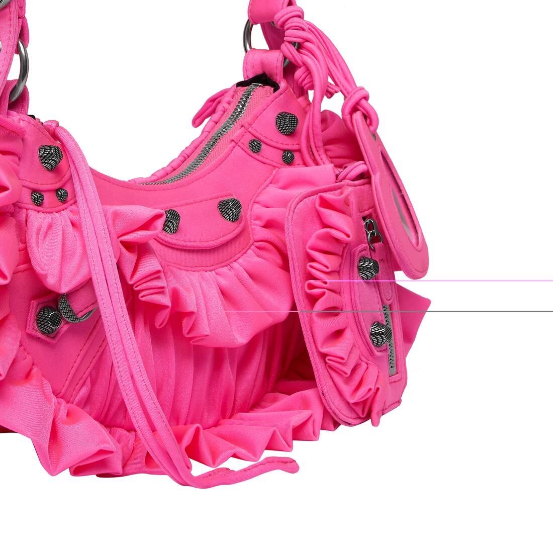 Women's Le Cagole Xs Shoulder Bag With Ruffles  in Acid Pink - 9