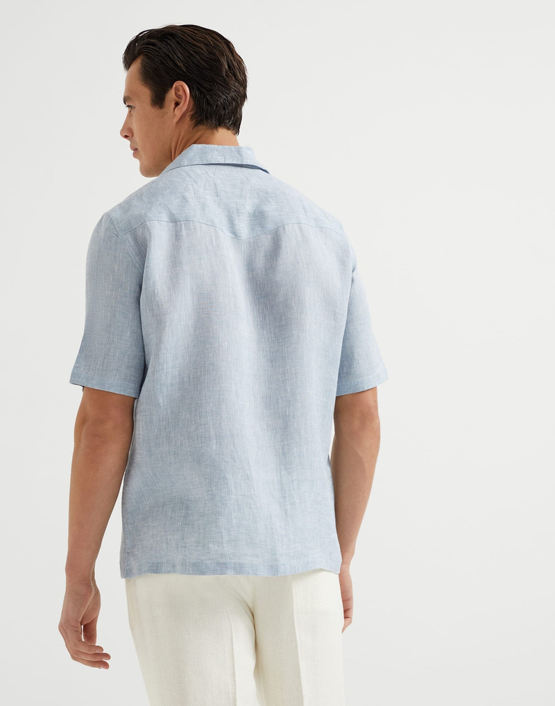 Brunello Cucinelli Linen easy fit short sleeve shirt with camp collar outlook