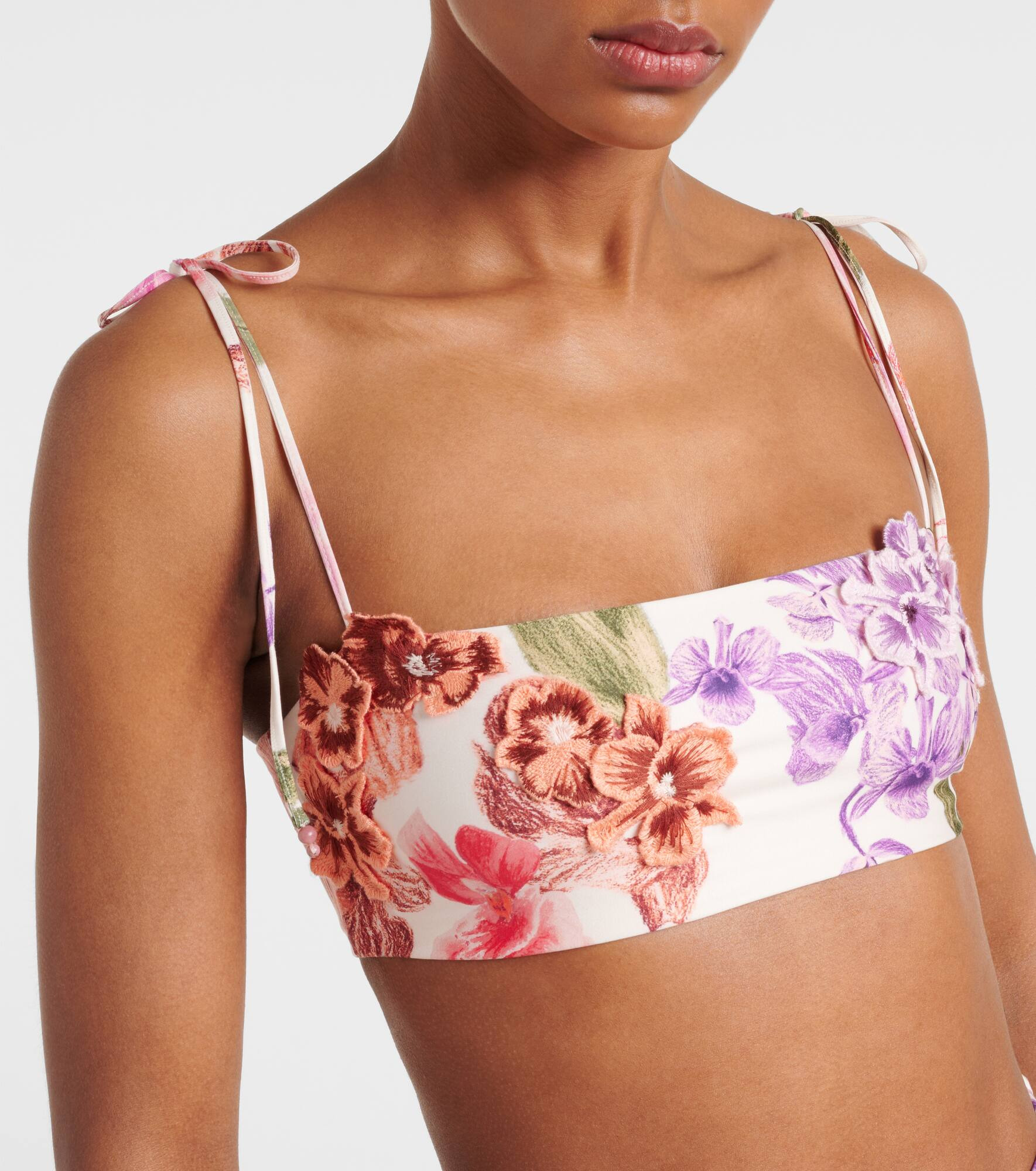 Floral-appliqué bikini top - 4