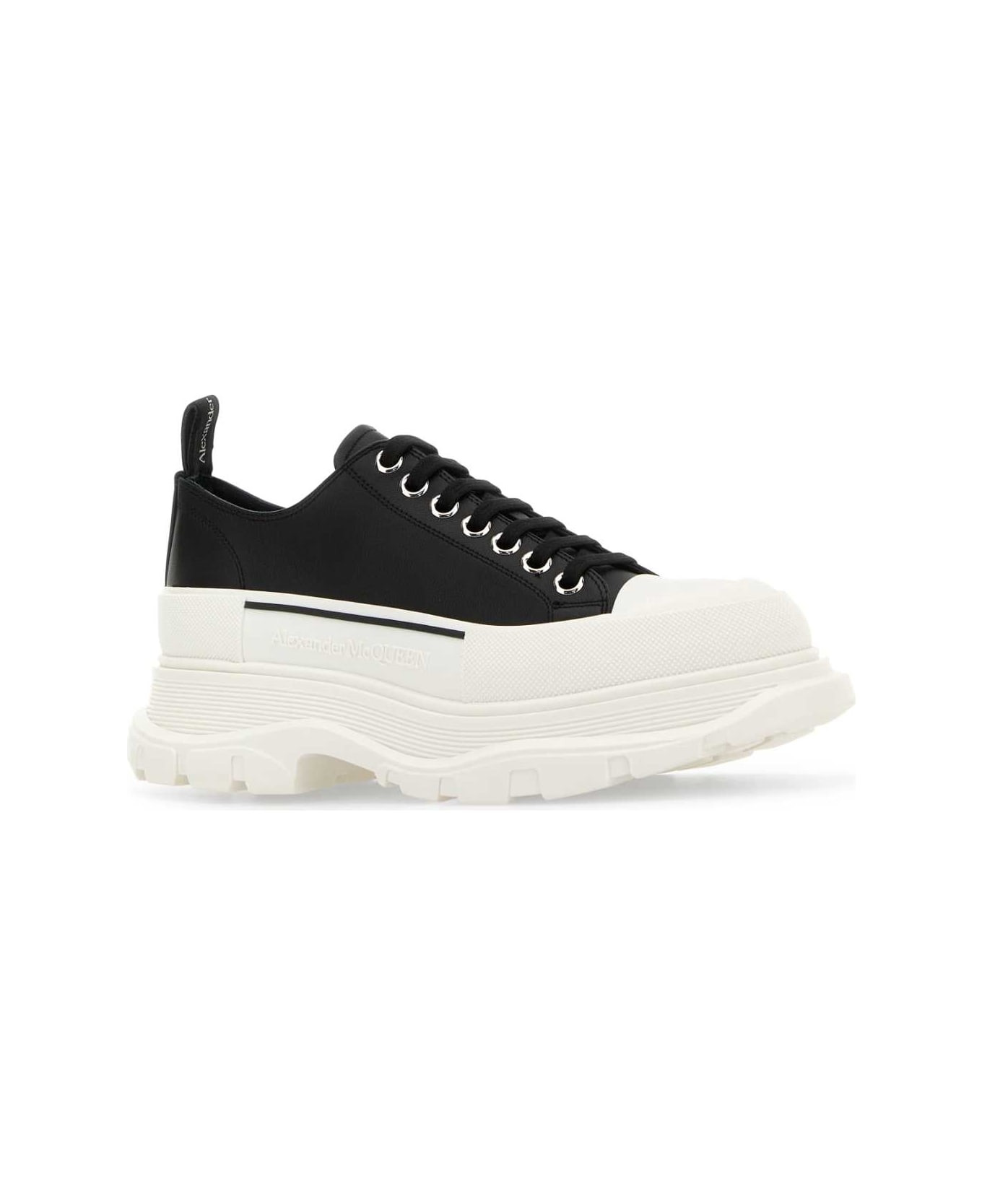 Black Nappa Leather Tread Slick Sneakers - 2