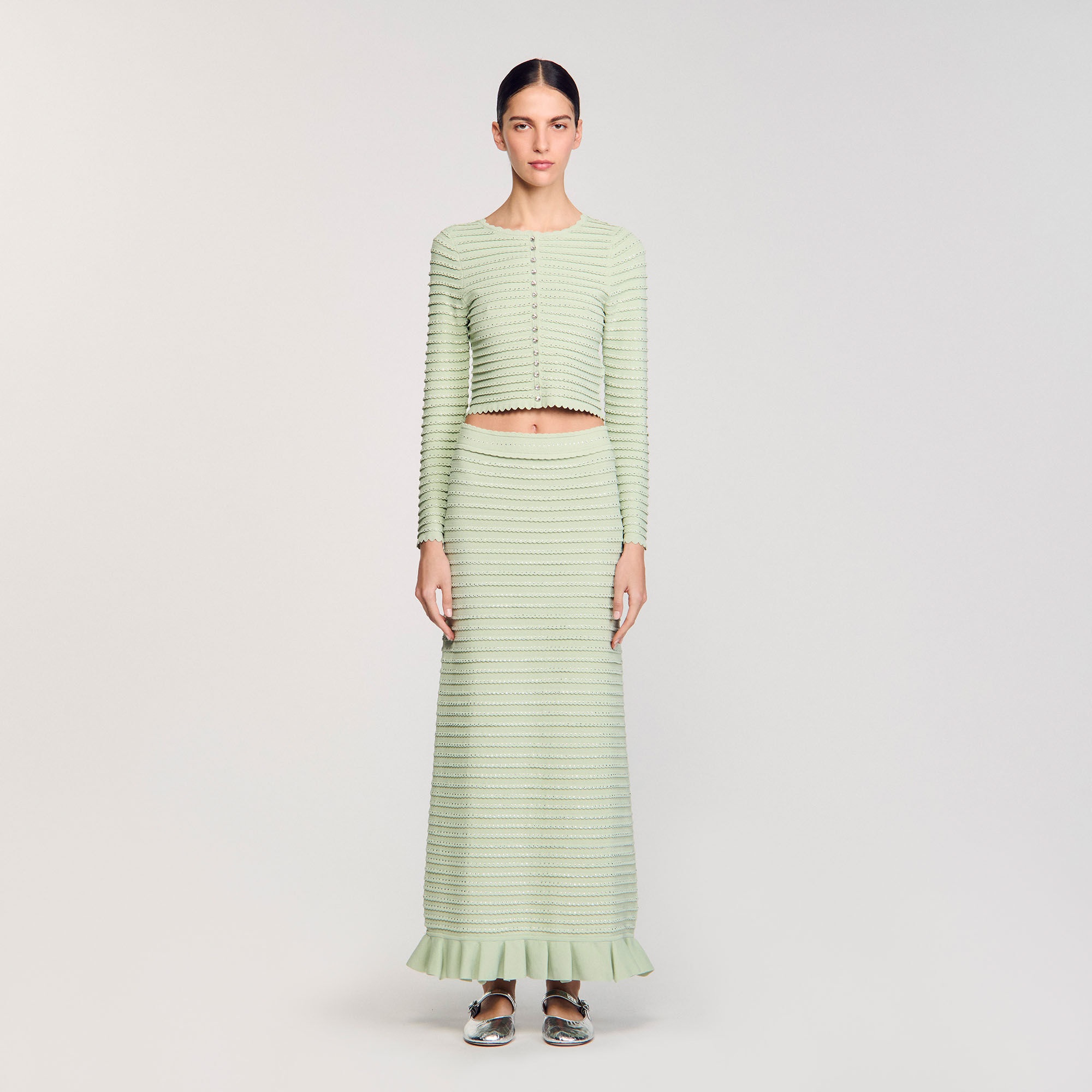 RHINESTONE KNIT MAXI SKIRT - 2