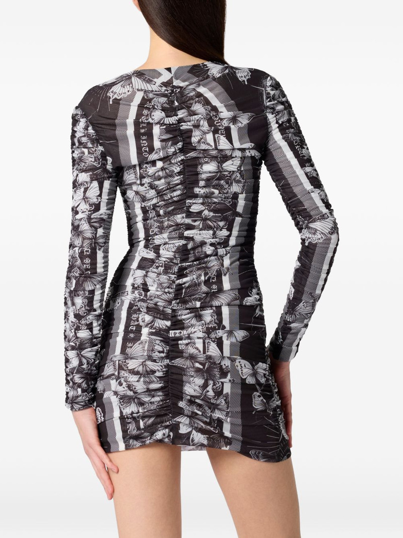 wrinkled butterfly-print mini dress 3