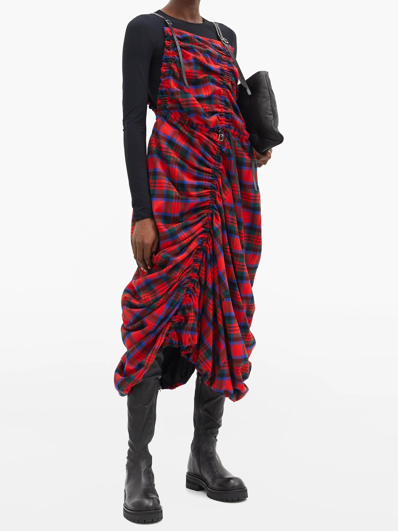 Ruched asymmetrical tartan wool-blend dress - 2