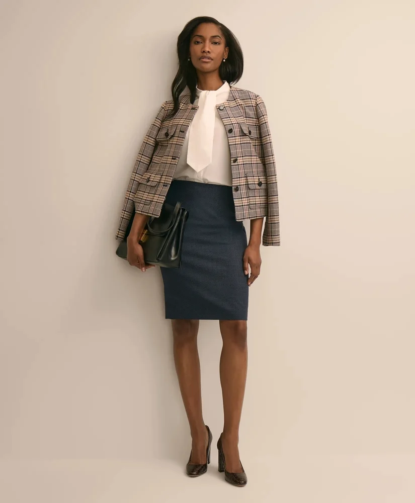Wool-Blend Birdseye Pencil Skirt - 1