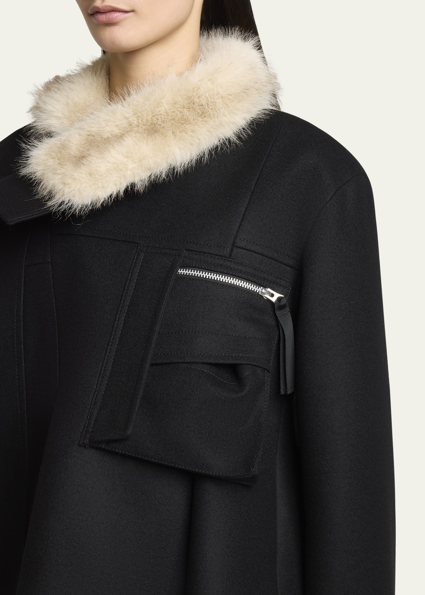 Faux-Fur Collar Wool Utility Jacket - 5