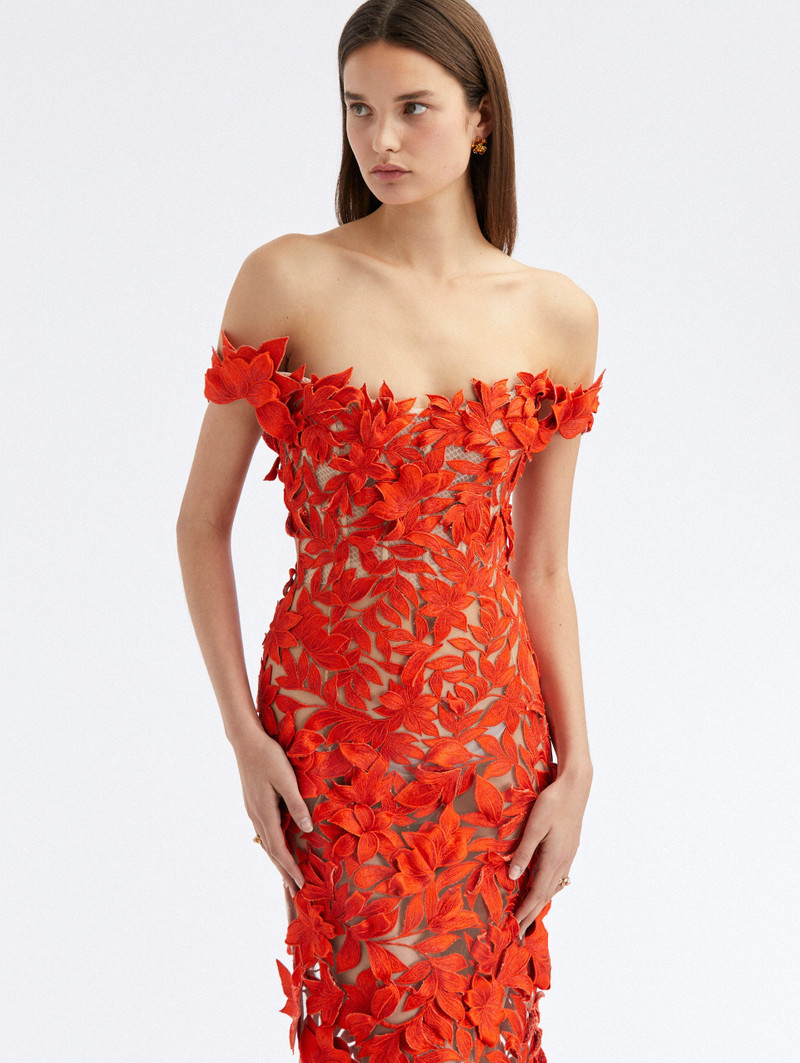 OFF SHOULDER FLORAL THREADWORK GOWN 3