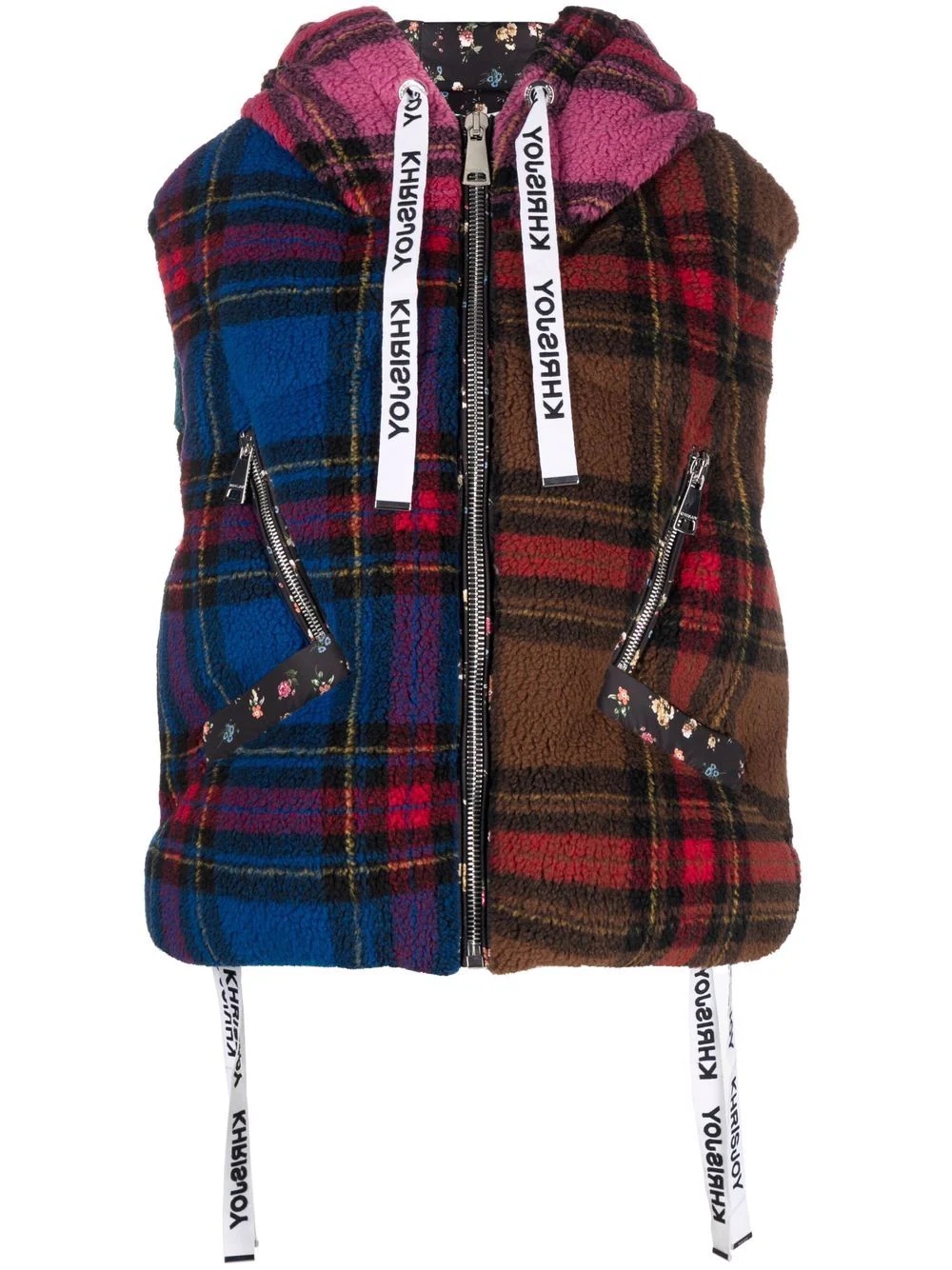 check-print hooded gilet - 1