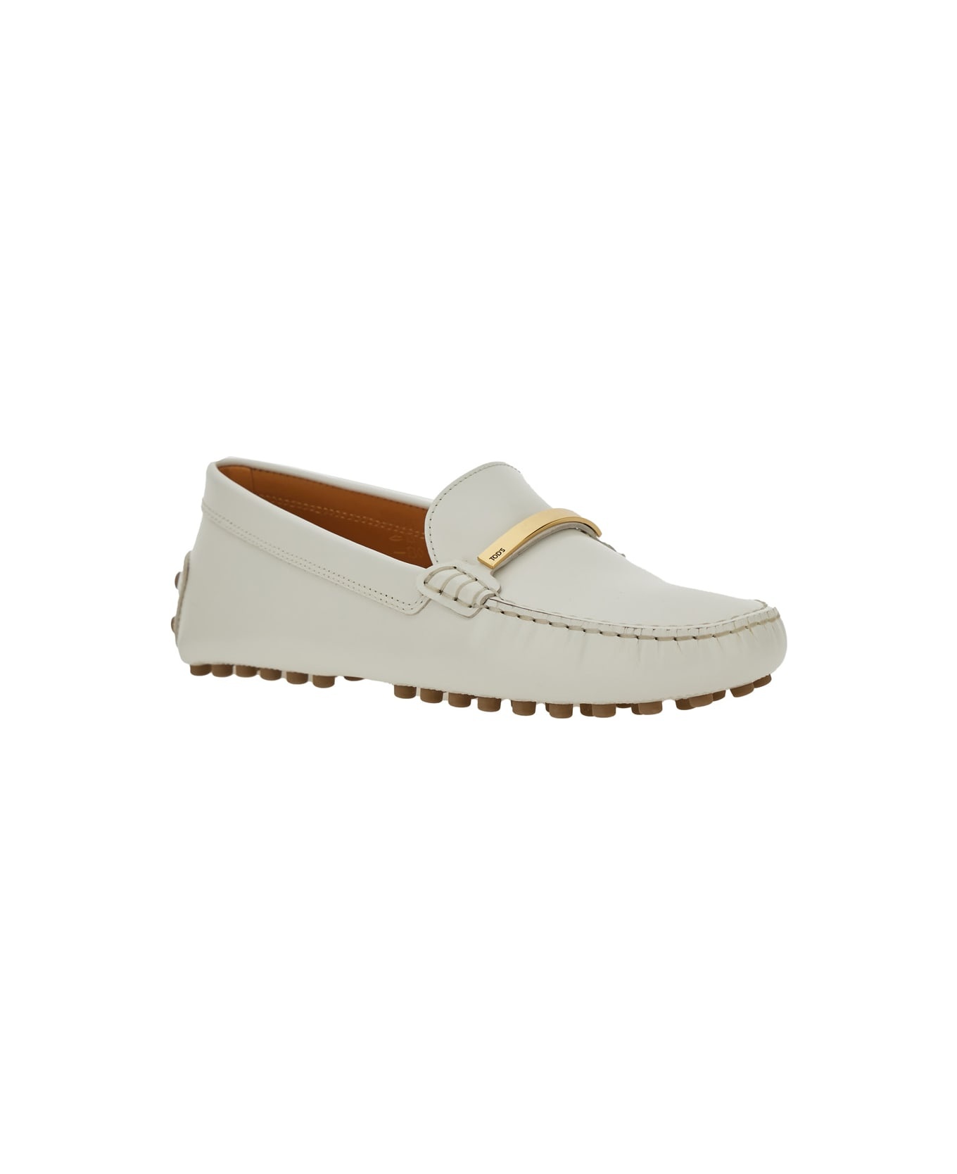 White Loafers With Logo Plaque And Rubber Sole In Leather Woman - 2