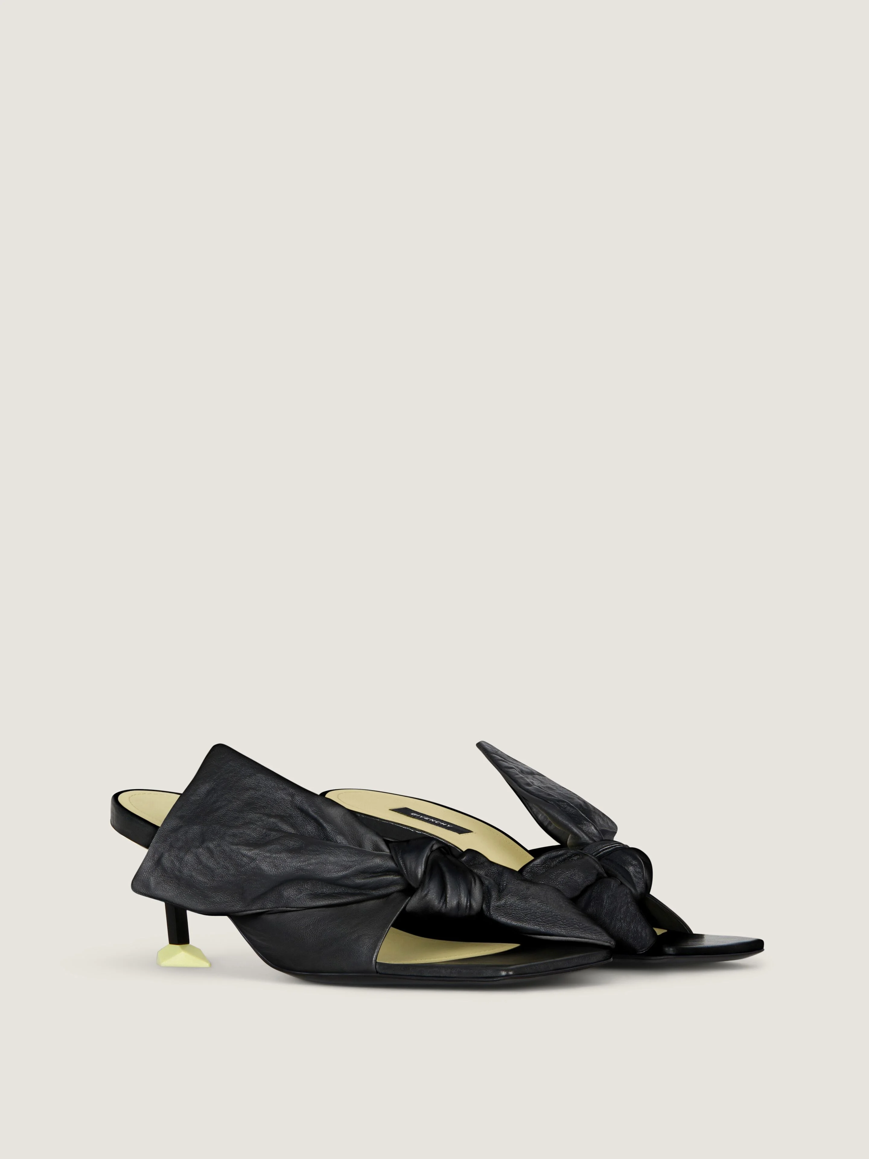 BOUDOIR HEELED MULES IN NAPPA LEATHER WITH BOW - 1
