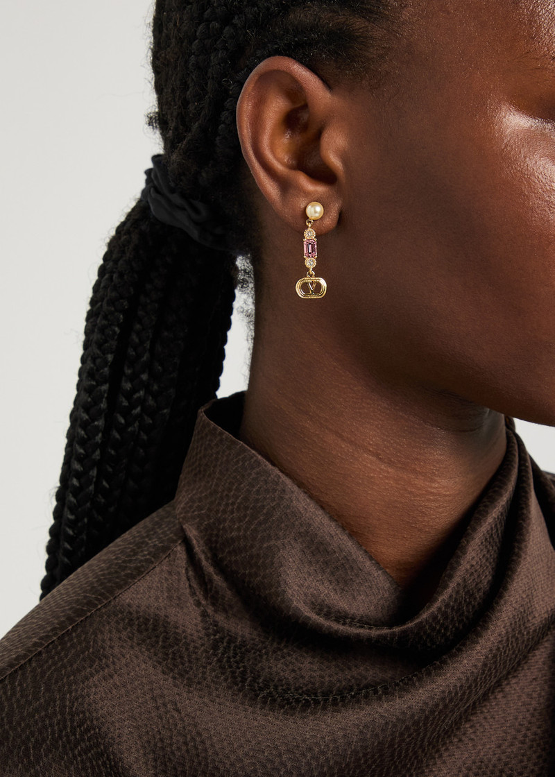 Valentino Valentino Garavani Ovalette Vlogo Swarovski Embellished Drop Earrings outlook